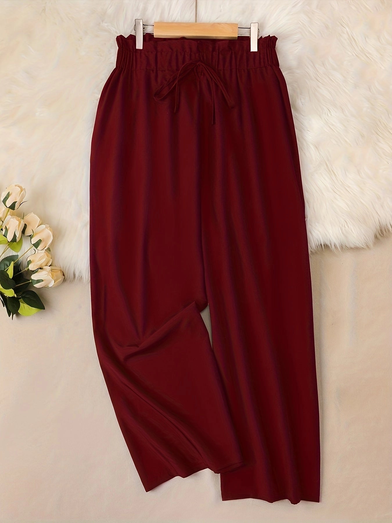 Women's Burgundy Wide-Leg High-Waisted Office Trousers
 - ModishWorld