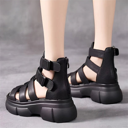 Women's Stylish Black Platform Sandals with Chunky Straps and Buckle for Summer
 - ModishWorld