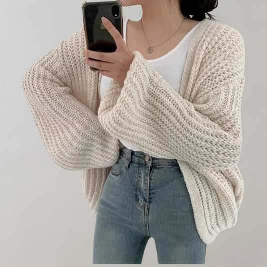 Women's Oversized Beige Chunky Knit Cardigan Sweater for Cozy Fall
 - ModishWorld