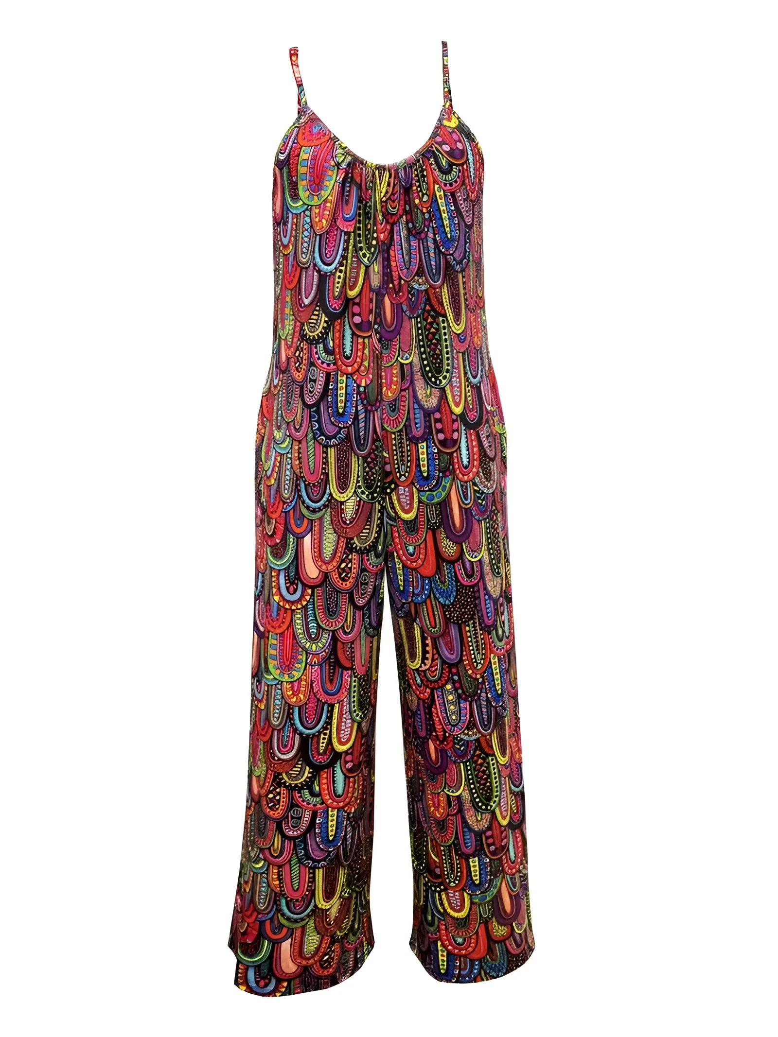 Bohemian Sleeveless Jumpsuit with Colorful Peacock Print – Women's Festival Wear
 - ModishWorld