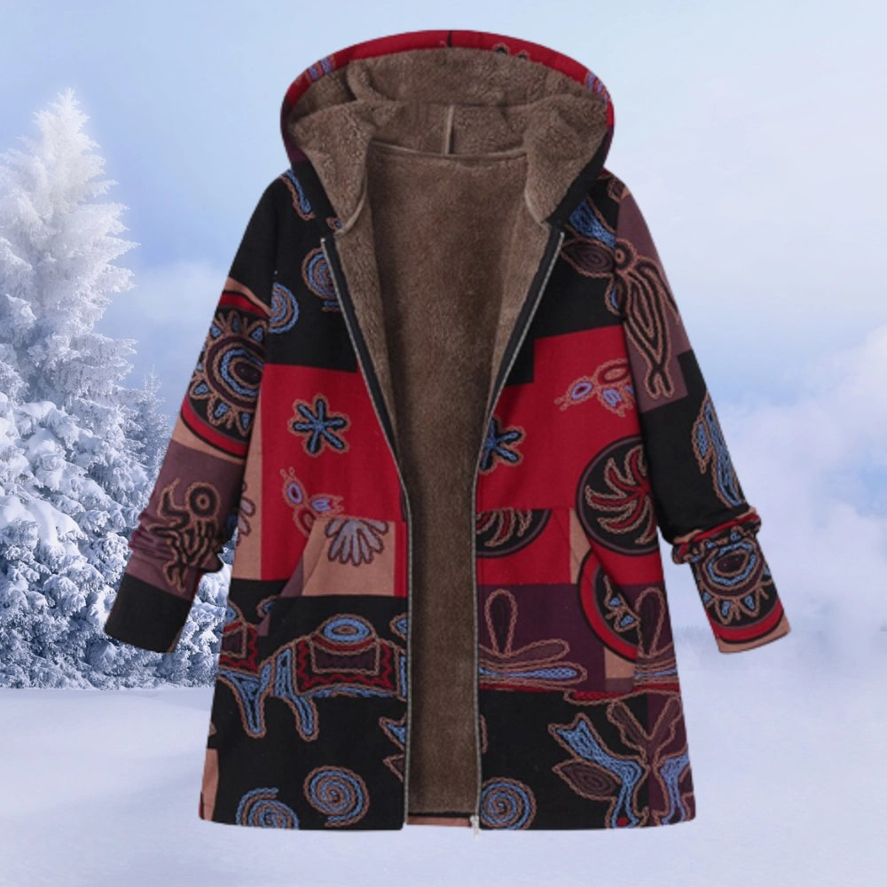 Women's Tribal-Print Hooded Winter Coat in Colorful Design
 - ModishWorld