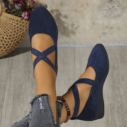 Women's Stylish Blue Suede Ballet Flats with Comfortable Cross Straps
 - ModishWorld