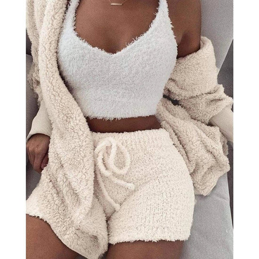 Women's Soft Sherpa Loungewear Set: Fluffy Shorts and Cropped Top
 - ModishWorld