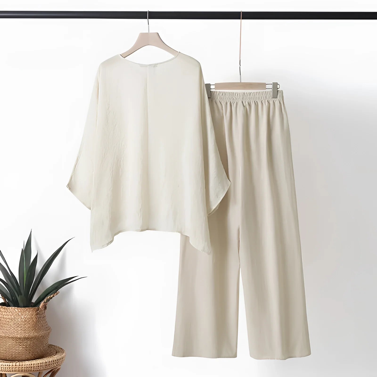 Women's Relaxed Cream Linen Pant Suit for Summer
 - ModishWorld