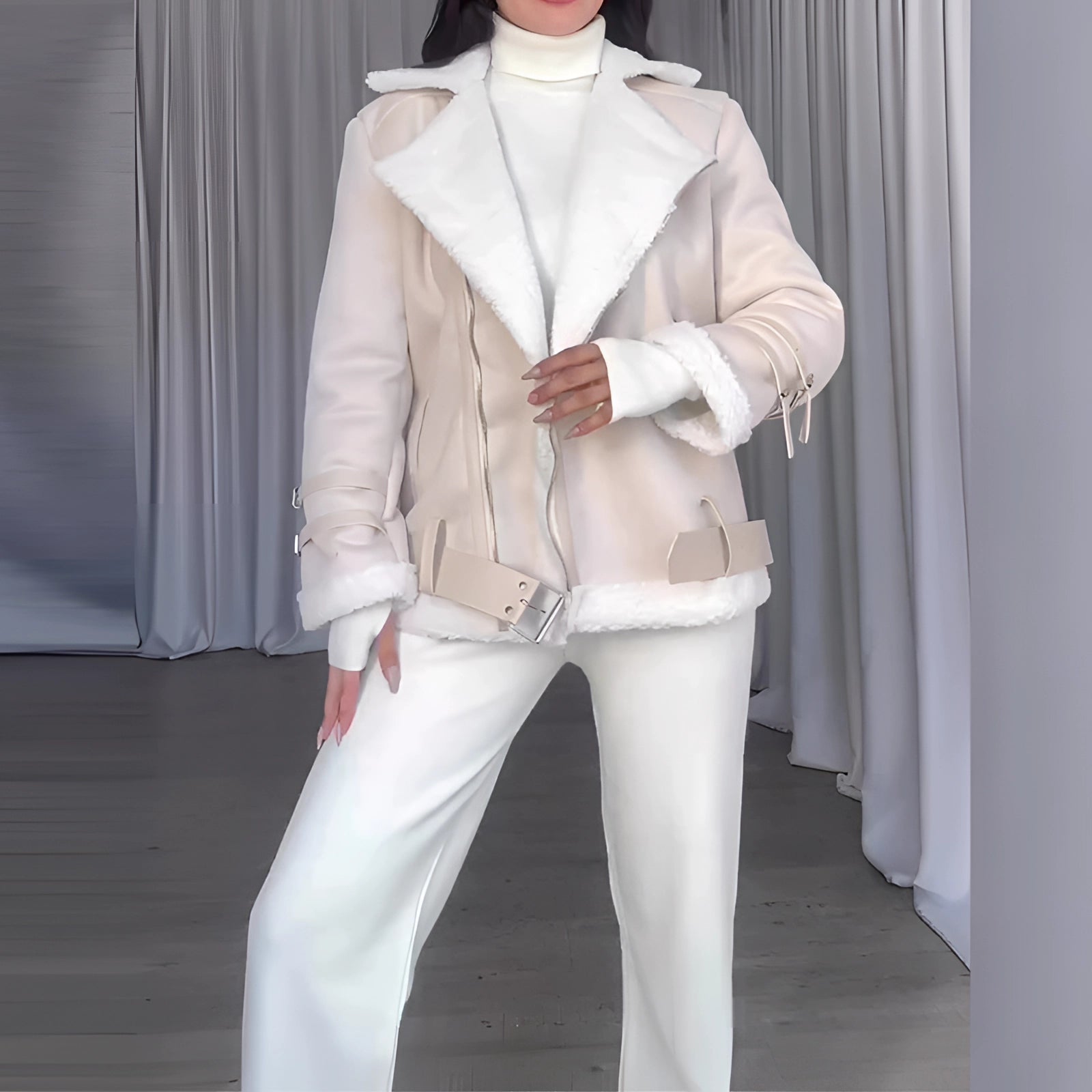 Women's Luxurious Shearling Winter Coat with Belt
 - ModishWorld