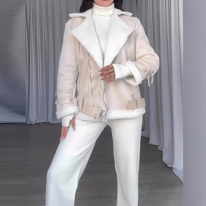 Women's Luxurious Shearling Winter Coat with Belt
 - ModishWorld