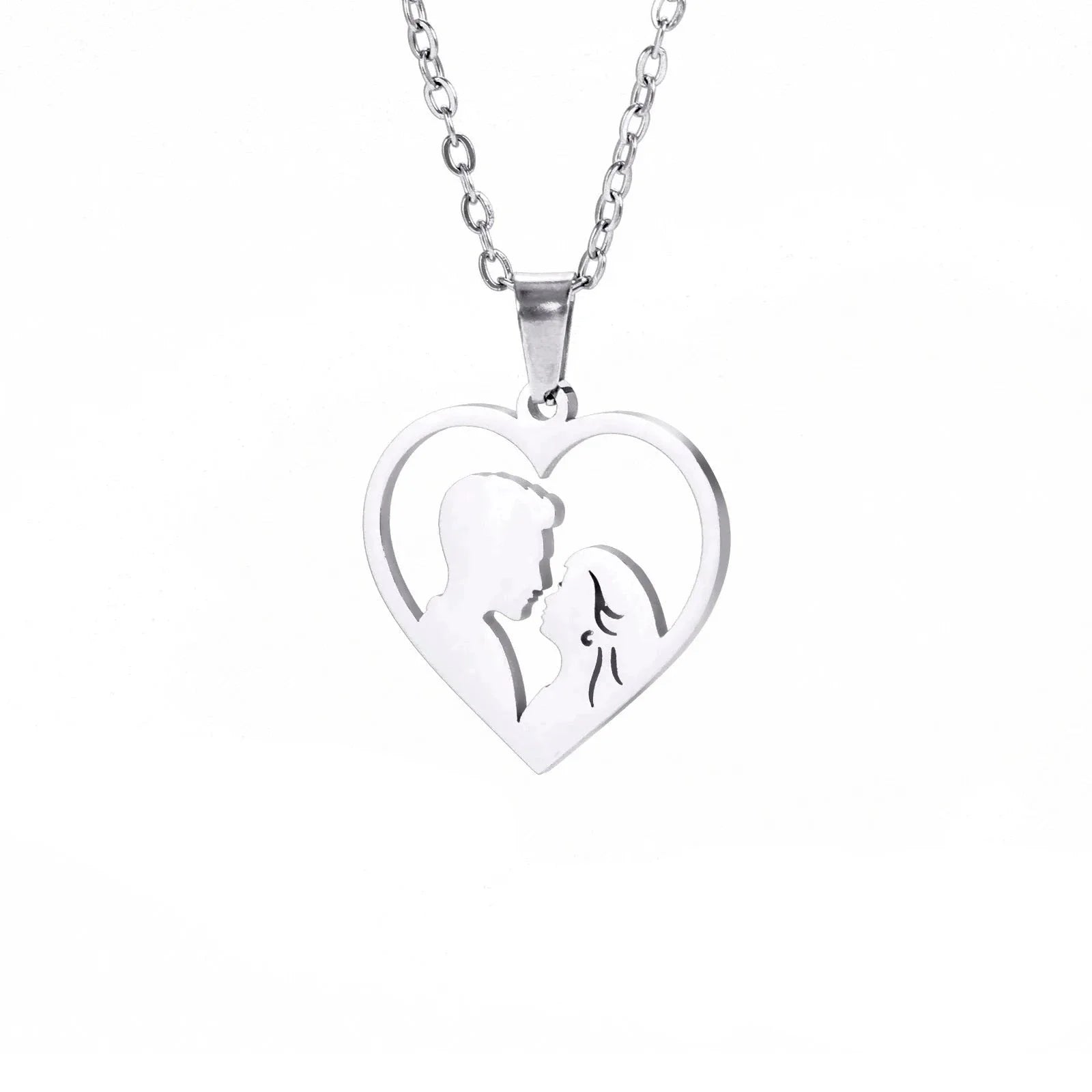 Personalized Gold Couple Silhouette Heart Necklace: Romantic Anniversary Gift
 - ModishWorld