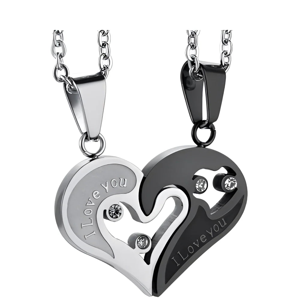 Personalized Two-Tone Stainless Steel Heart Necklace Set
 - ModishWorld