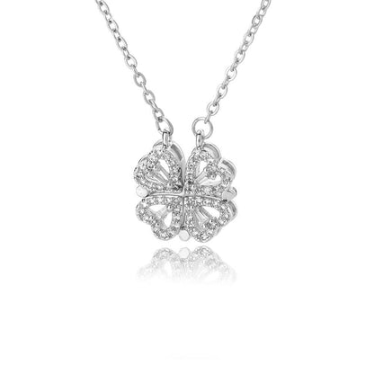 Four-Leaf Clover Diamond Pendant Necklace in Sterling Silver - Luxury Jewelry
 - ModishWorld