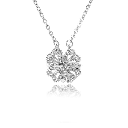 Four-Leaf Clover Diamond Pendant Necklace in Sterling Silver - Luxury Jewelry
 - ModishWorld
