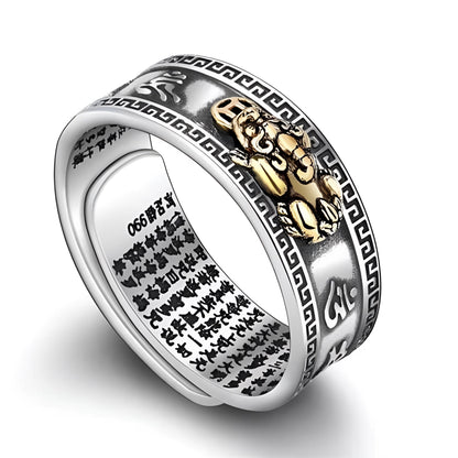Silver and Gold Dragon Ring with Etched Chinese Characters
 - ModishWorld