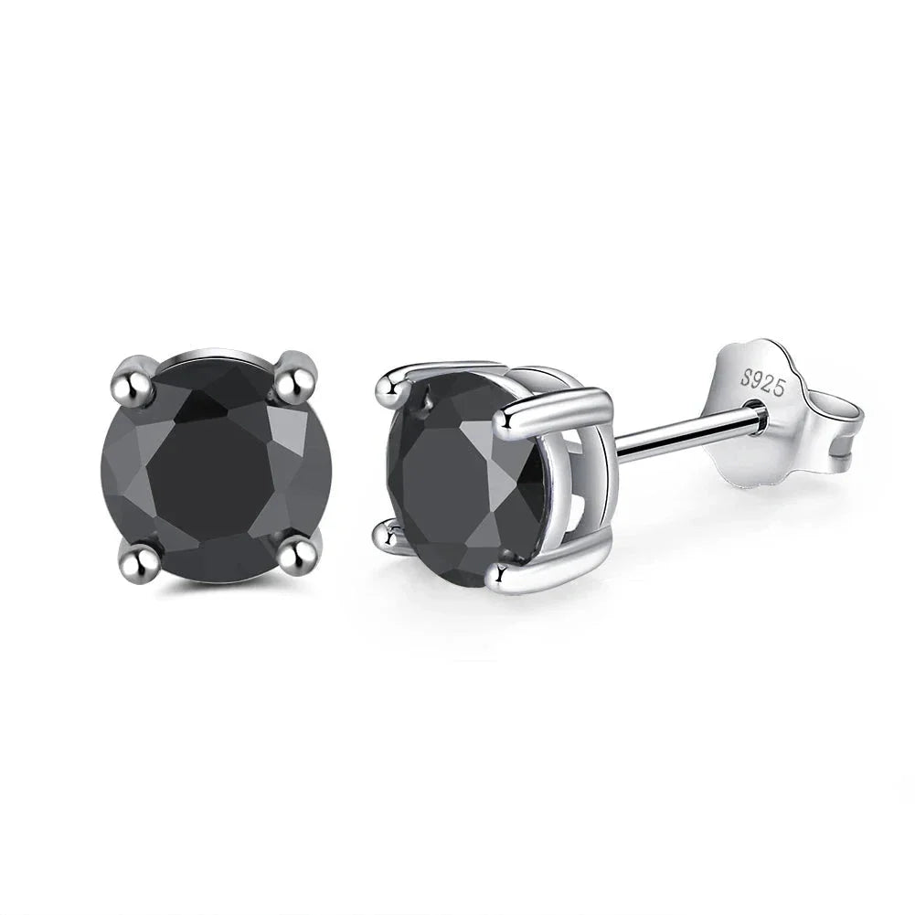 Black Cubic Zirconia Sterling Silver Stud Earrings by Effie Queen
 - ModishWorld