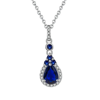 Sophisticated Blue Sapphire Teardrop Pendant Necklace in Sterling Silver
 - ModishWorld