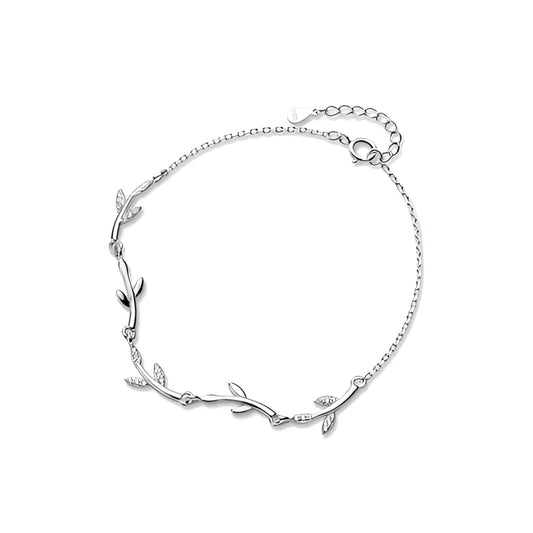 Adjustable Nature-Inspired Bracelet in 925 Sterling Silver – Leaf Branch Design
 - ModishWorld