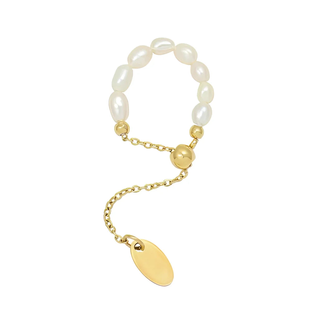 Gold Chain Dangle Midi Ring with Elegant Adjustable Pearls
 - ModishWorld