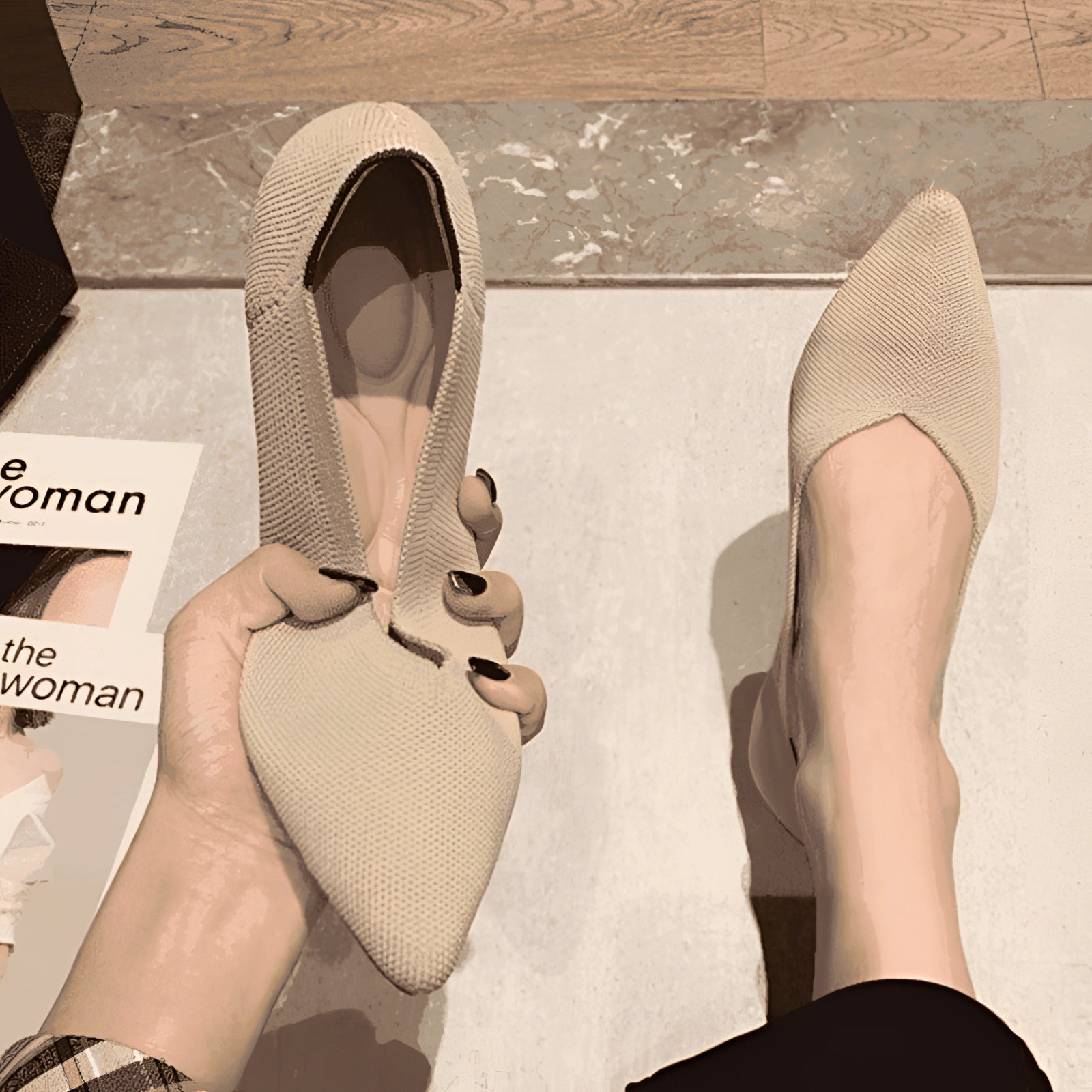 Stylish Beige Pointed-Toe Slip-On Flats for Women
 - ModishWorld