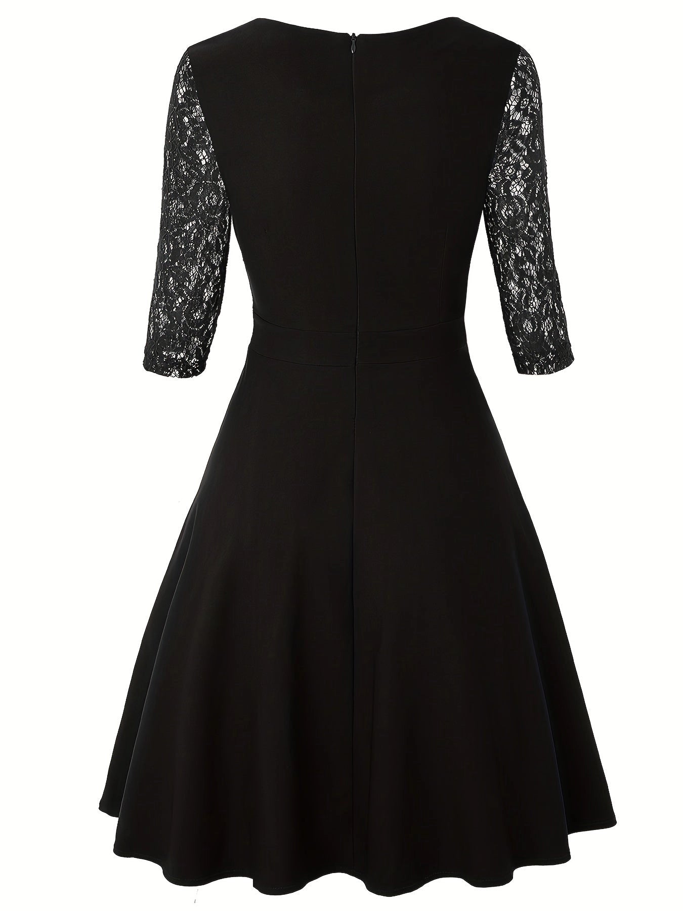 Black Lace-Sleeve A-Line Dress: Elegant, Perfect for Formal Events & Cocktails
 - ModishWorld