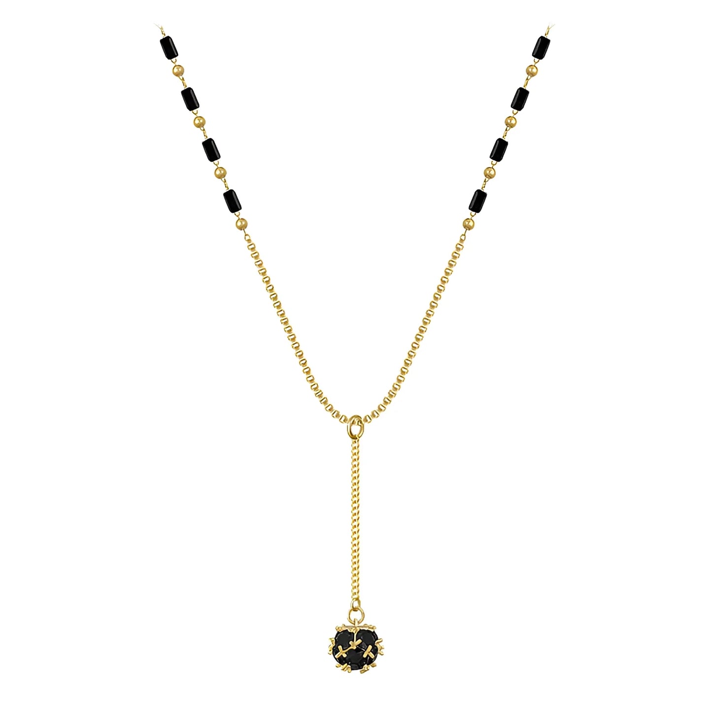 Luxury Women's Elegant Black Gemstone Pendant Necklace with Gold Chain
 - ModishWorld