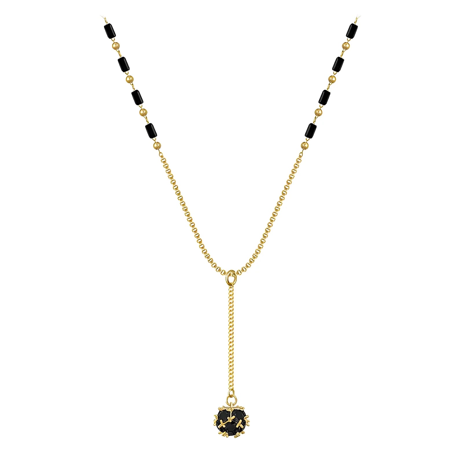 Luxury Women's Elegant Black Gemstone Pendant Necklace with Gold Chain
 - ModishWorld