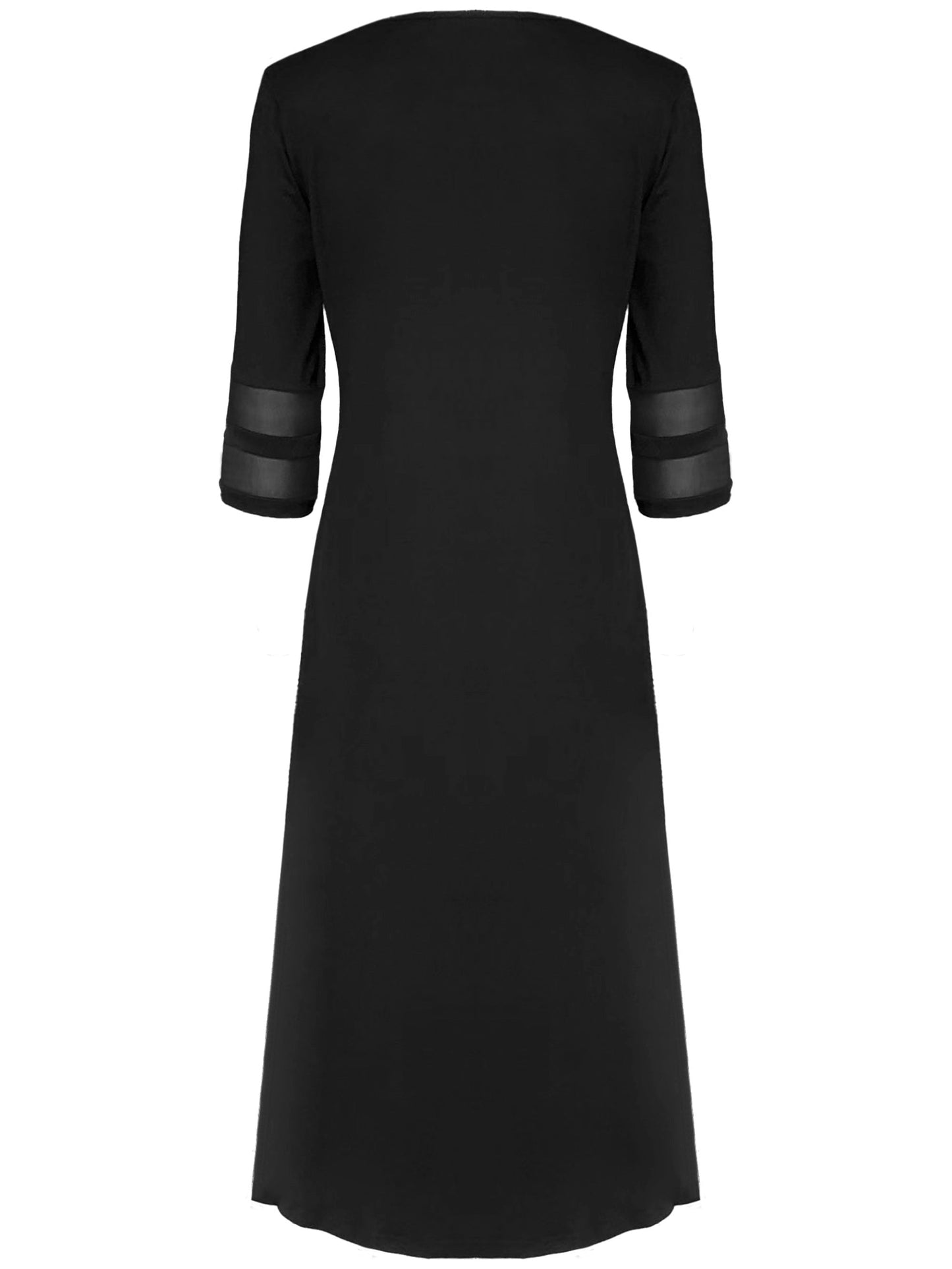 Sophisticated Black Midi Dress with Transparent Sleeves, Perfect for Formal Occasions
 - ModishWorld