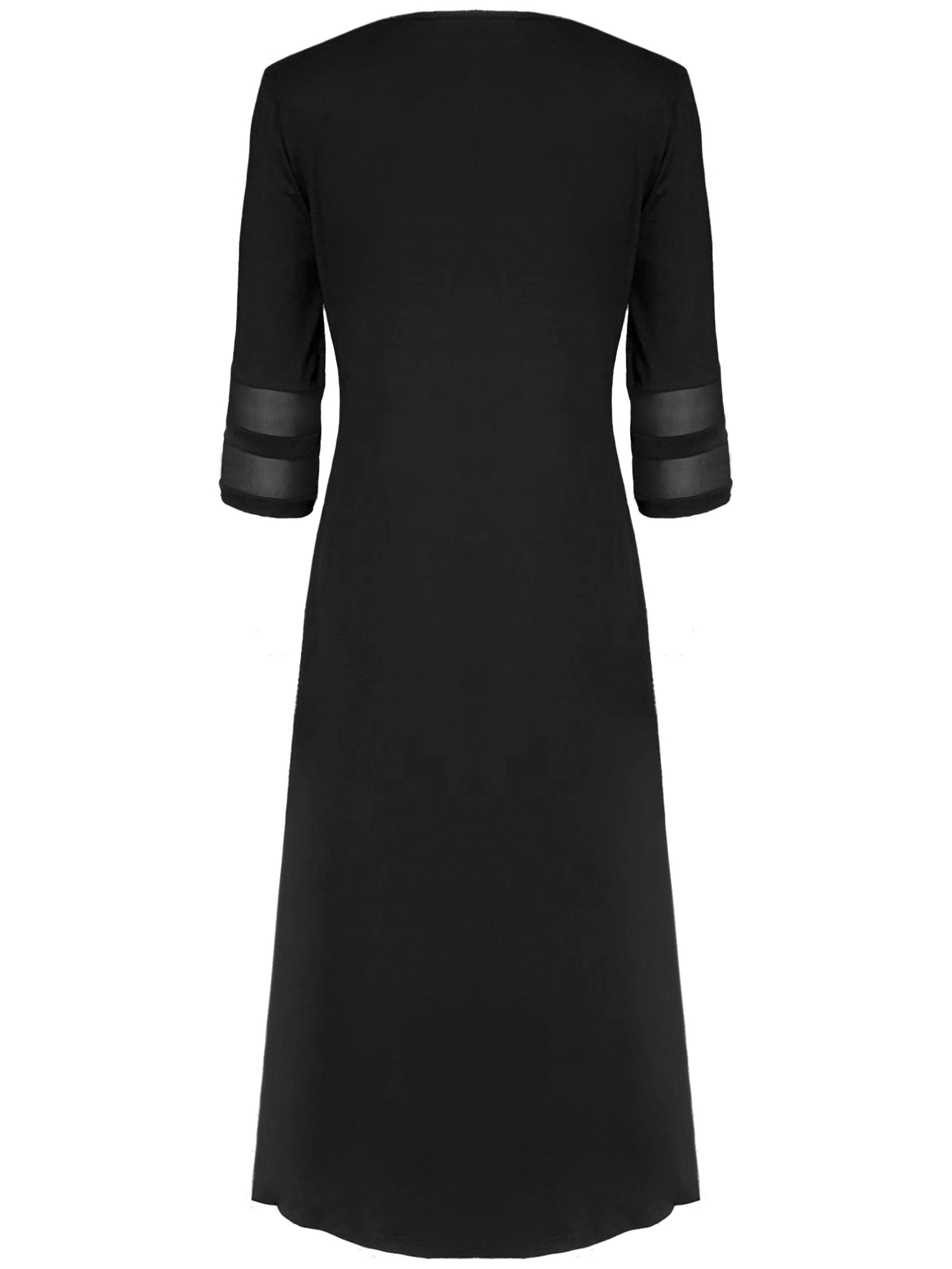 Sophisticated Black Midi Dress with Transparent Sleeves, Perfect for Formal Occasions
 - ModishWorld