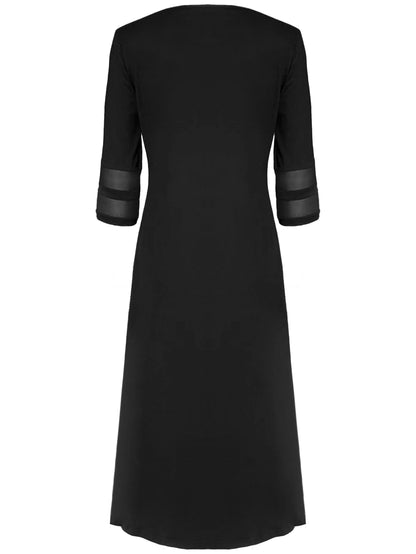 Sophisticated Black Midi Dress with Transparent Sleeves, Perfect for Formal Occasions
 - ModishWorld