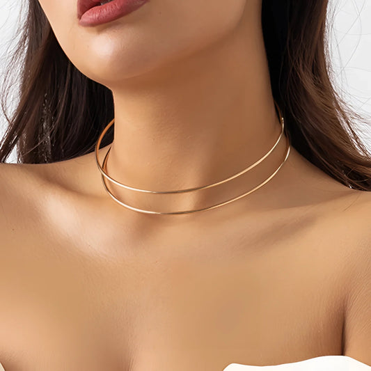 Minimalist Versatile Gold Choker Necklace: Elegant and Dainty Double Layer
 - ModishWorld