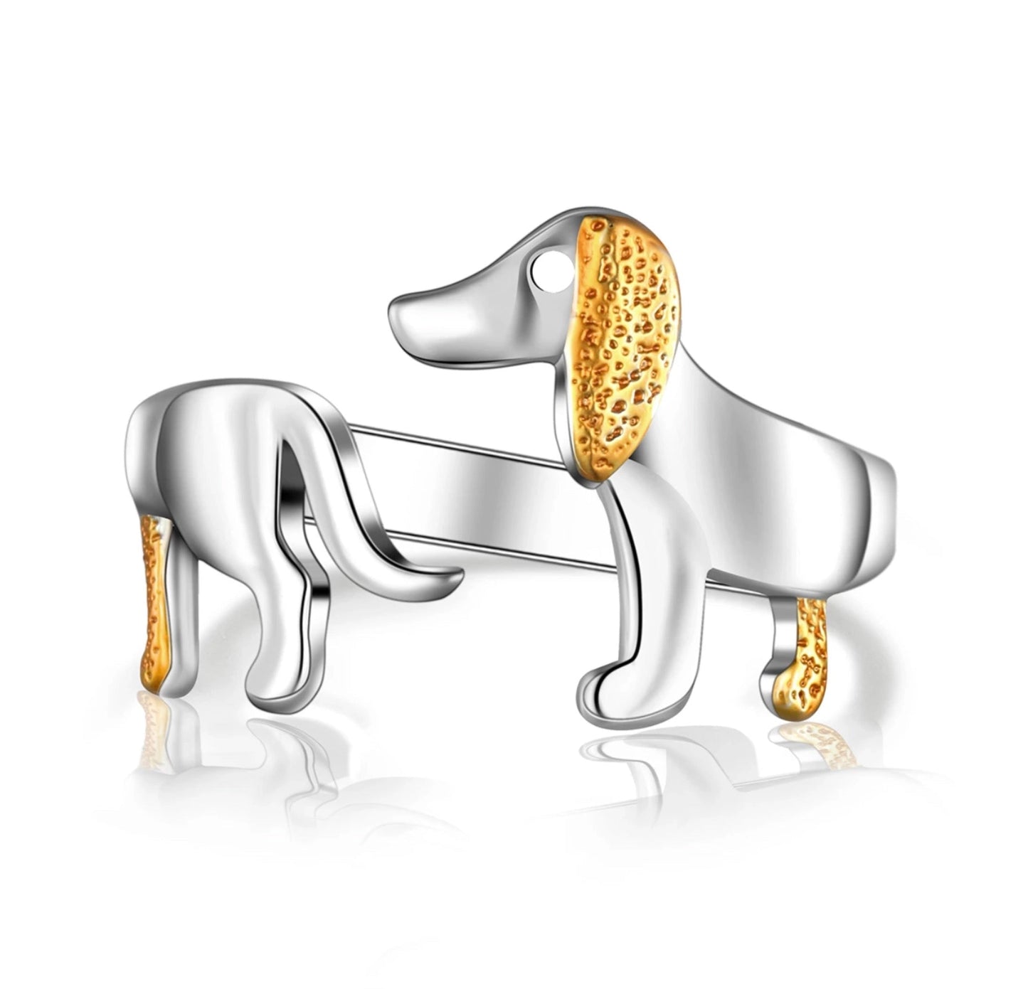 Silver Pet Lover Ring with Gold Accents: Elegant Dog Design
 - ModishWorld