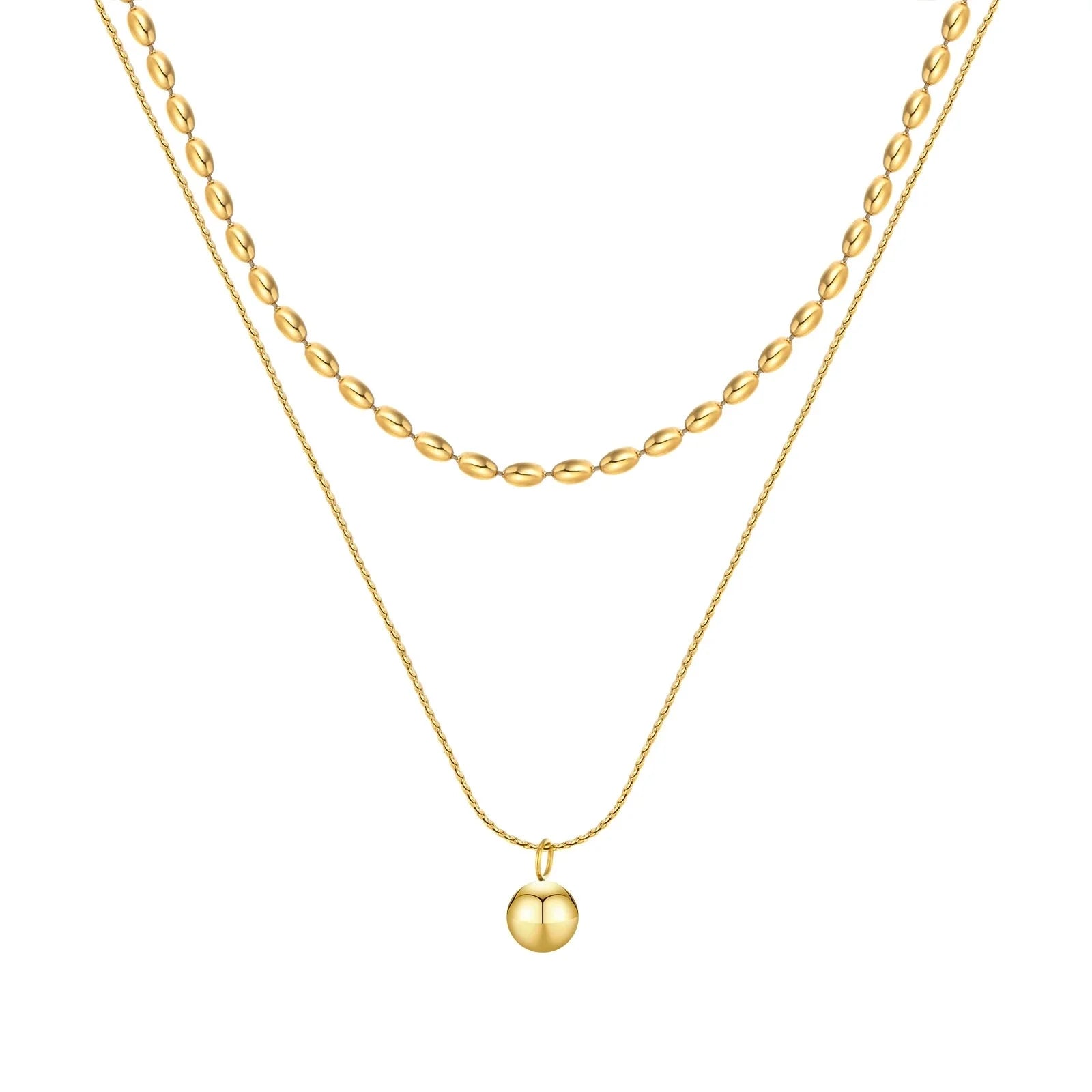 Sophisticated Gold Necklace with Beaded Pendant, Double Stranded
 - ModishWorld