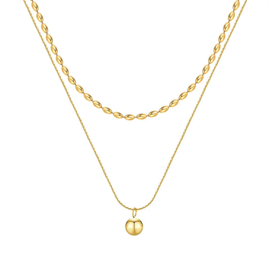 Sophisticated Gold Necklace with Beaded Pendant, Double Stranded
 - ModishWorld