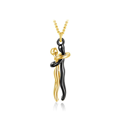 Romantic Abstract Couple Charm: Elegant Gold & Black Lovers' Pendant
 - ModishWorld