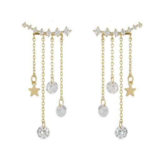 Stylish Crystal Star Charm Gold Drop Earrings for Women
 - ModishWorld
