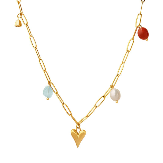 Gold Heart Choker Necklace with Multicolored Gems
 - ModishWorld