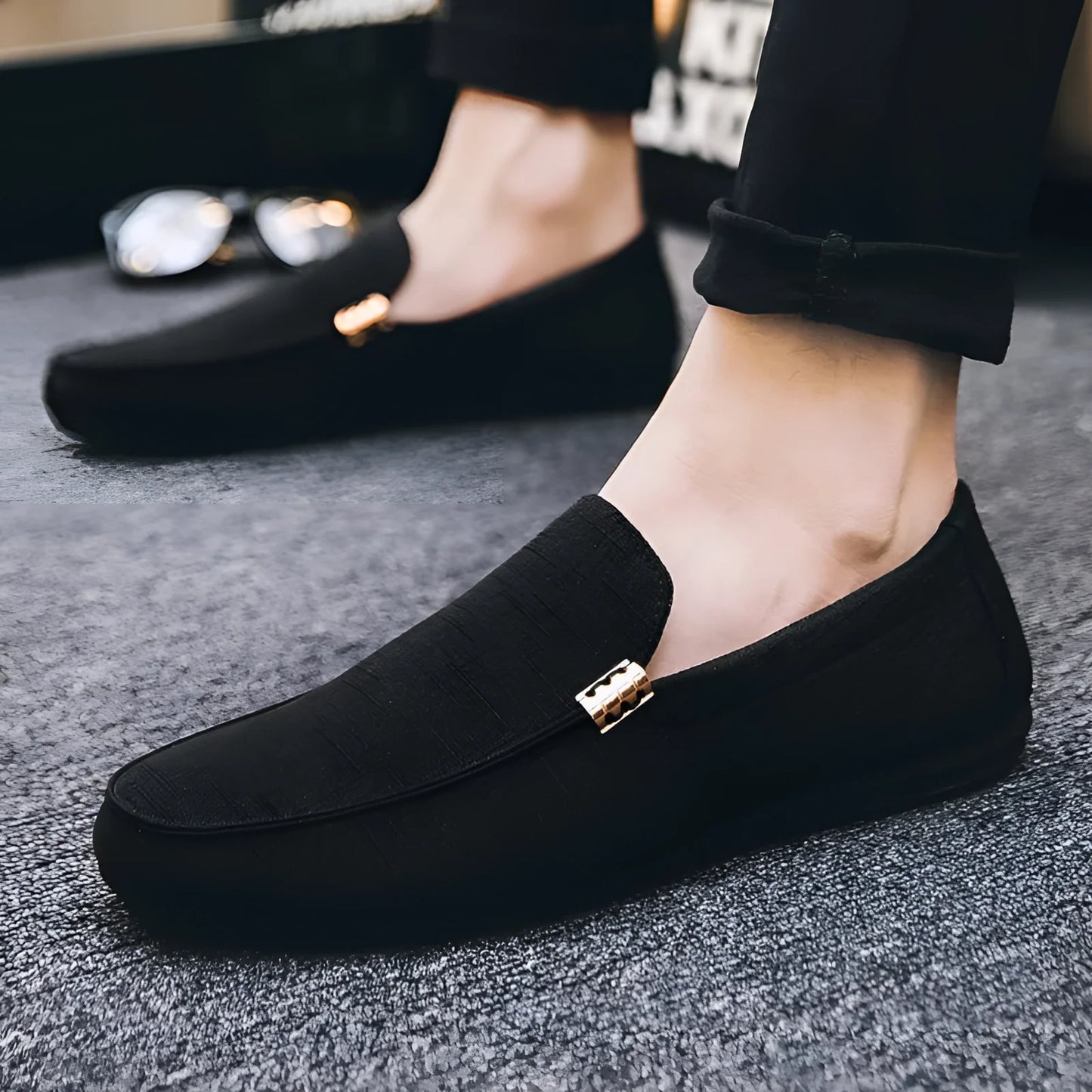 Stylish Black Suede Men's Loafers with Metal Detail
 - ModishWorld