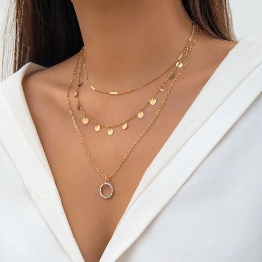Dainty Gold Disc Pendant Necklace with Elegant Multi-Layers
 - ModishWorld