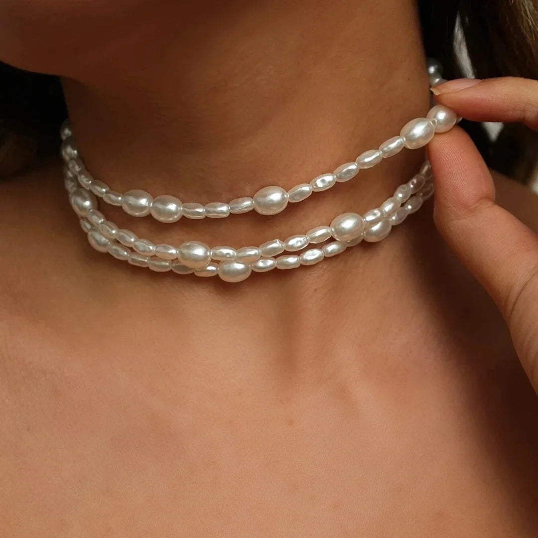 Adjustable Elegant White Pearl Bridal Choker Necklace (Multi-Strand)
 - ModishWorld