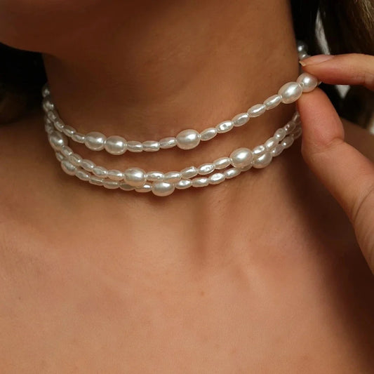 Adjustable Elegant White Pearl Bridal Choker Necklace (Multi-Strand)
 - ModishWorld