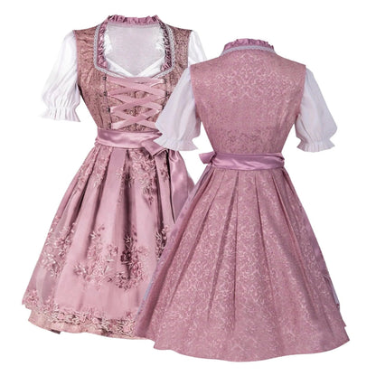 Beautiful Pink Satin Oktoberfest Dirndl with Bavarian Embroidery
 - ModishWorld