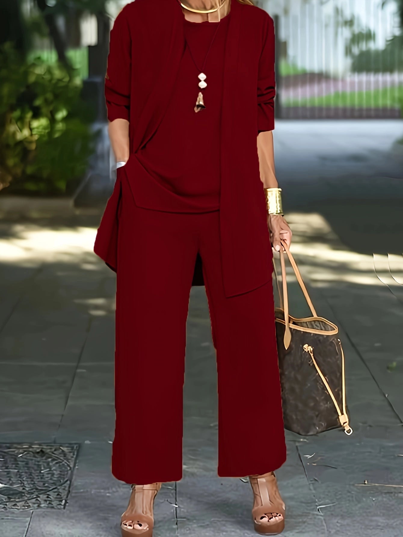 Formal Red Wide-Leg Long-Sleeve Jumpsuit
 - ModishWorld