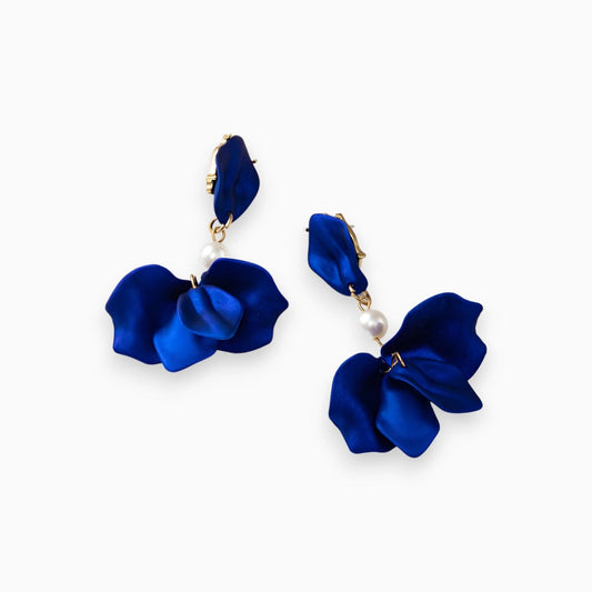 Pearl and Royal Blue Floral Wedding Earrings
 - ModishWorld