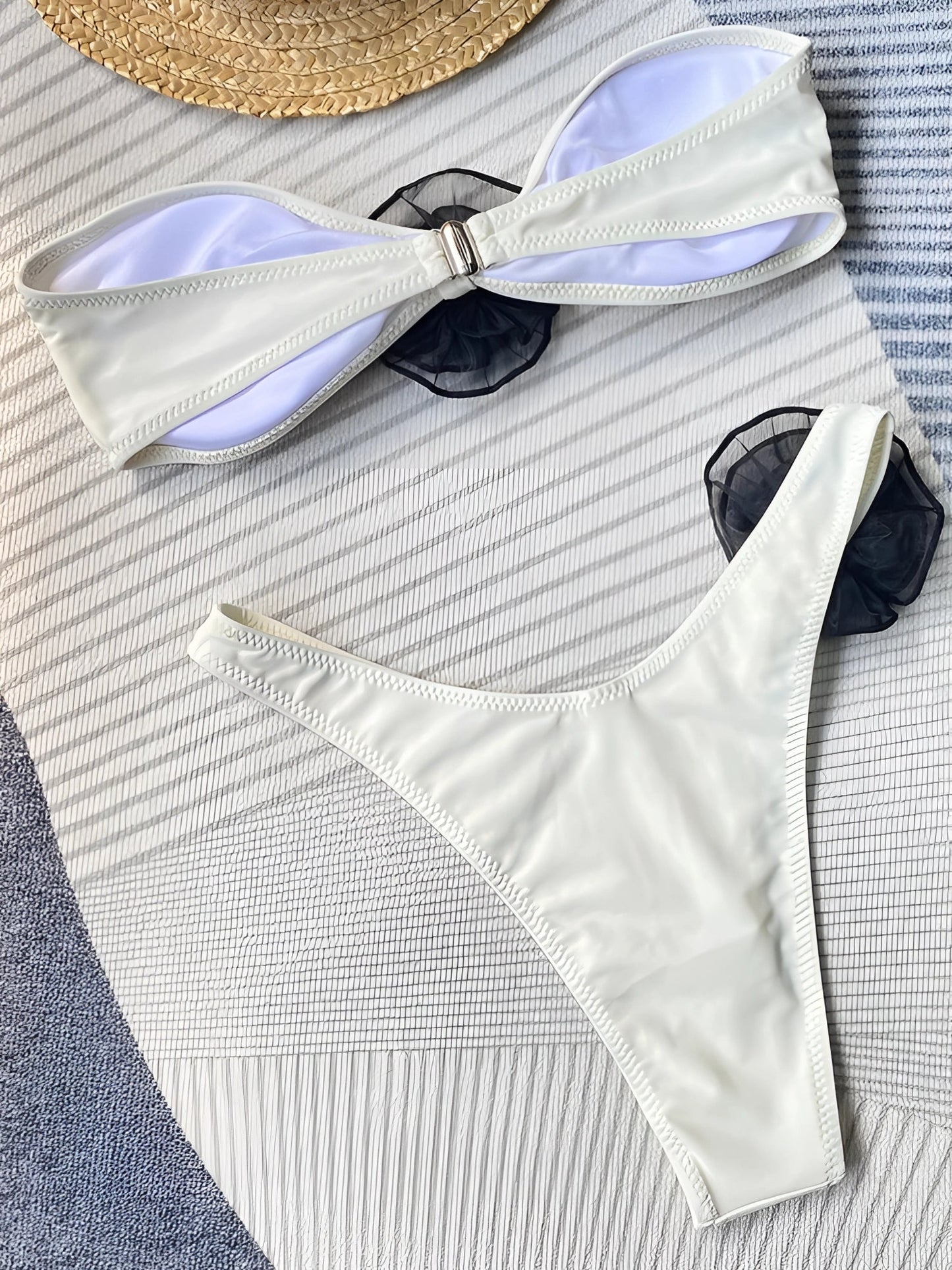 Chic White Bikini: Twist Bandeau Top and High-Cut Bottoms
 - ModishWorld