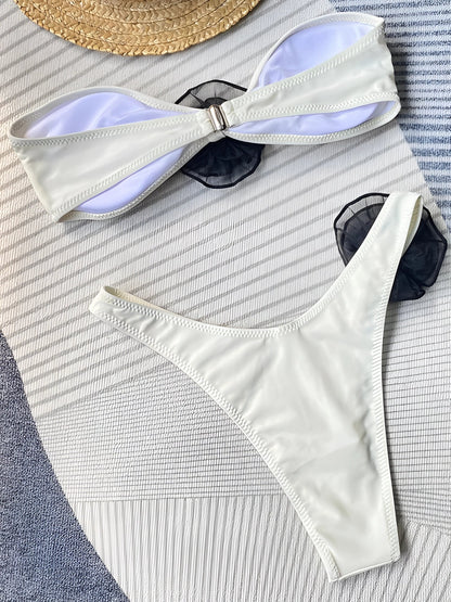 Chic White Bikini: Twist Bandeau Top and High-Cut Bottoms
 - ModishWorld