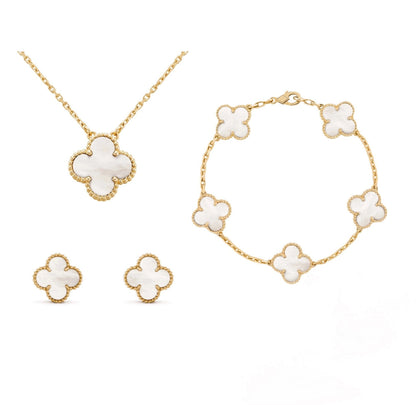 White and Gold Floral Jewelry Set: Necklace, Bracelet, and Earrings
 - ModishWorld