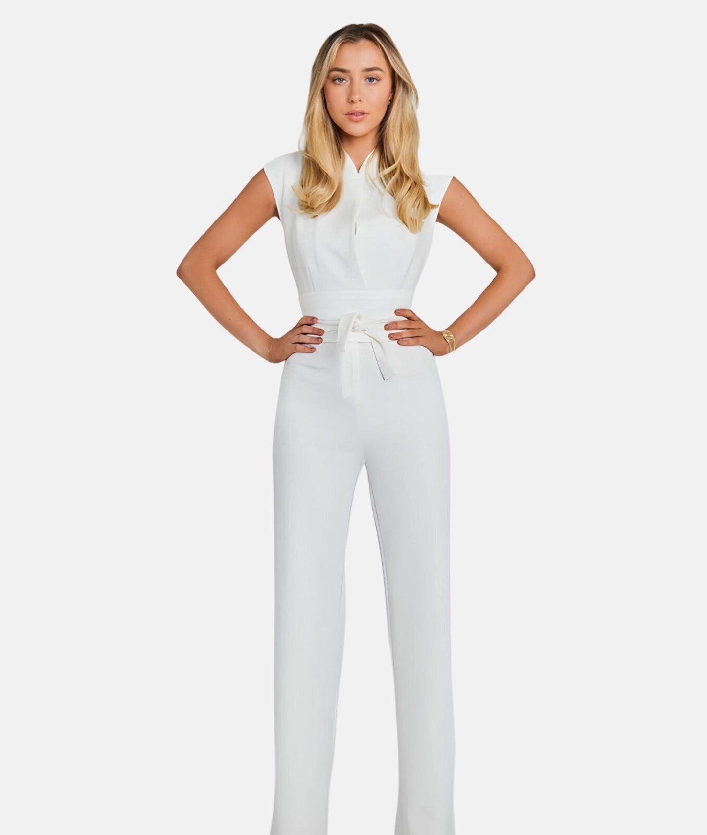 Stylish Sleeveless White Wide-Leg Jumpsuit for Women, Belted
 - ModishWorld