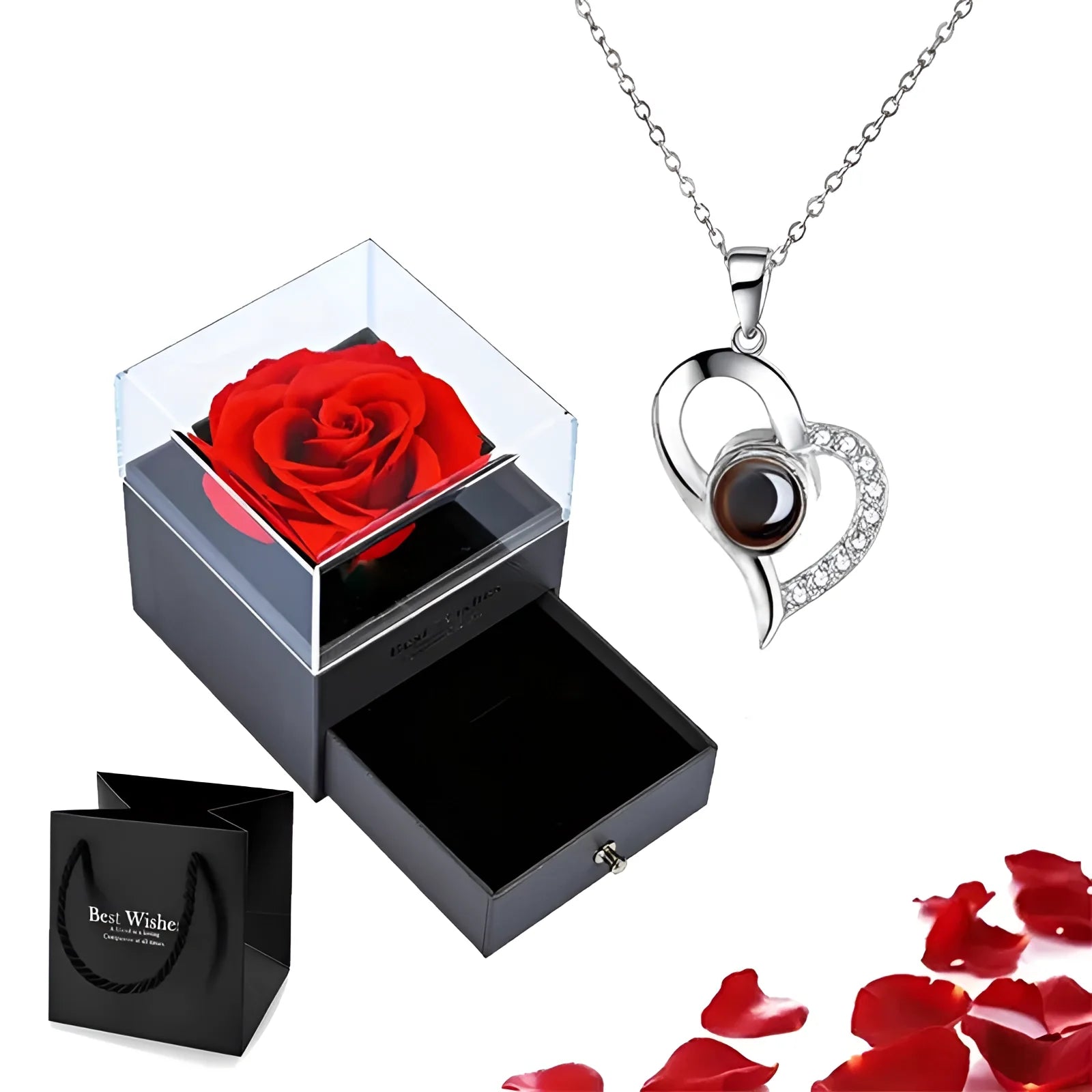 Preserved Rose Gift Box: Pendant & Heart Necklace
 - ModishWorld