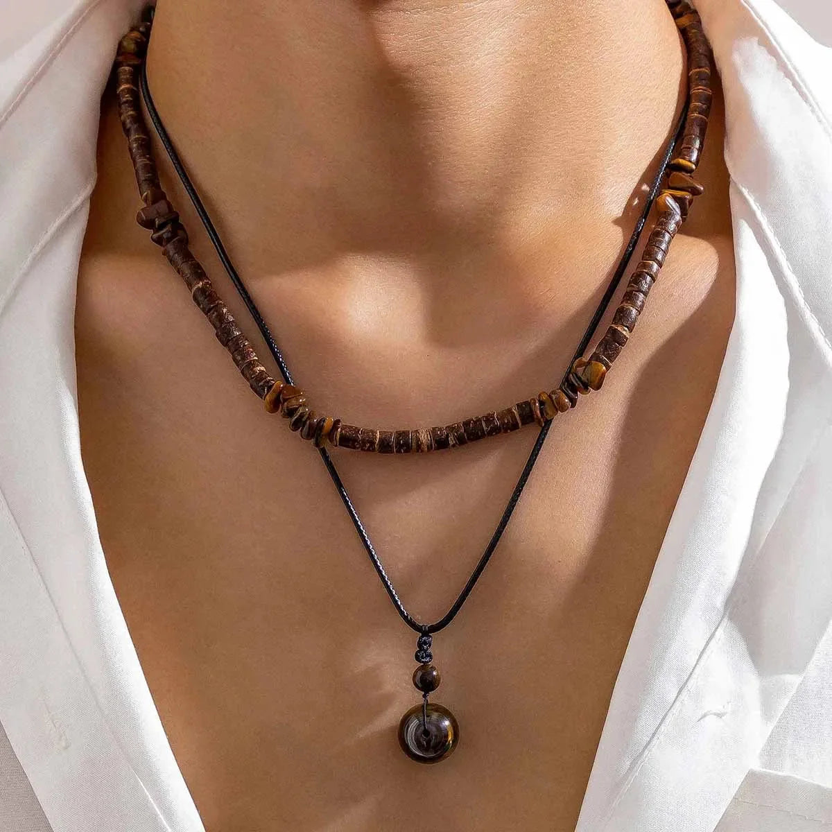 Bohemian Adjustable Wooden Bead Necklace - Ethnic Tribal Statement Jewelry
 - ModishWorld