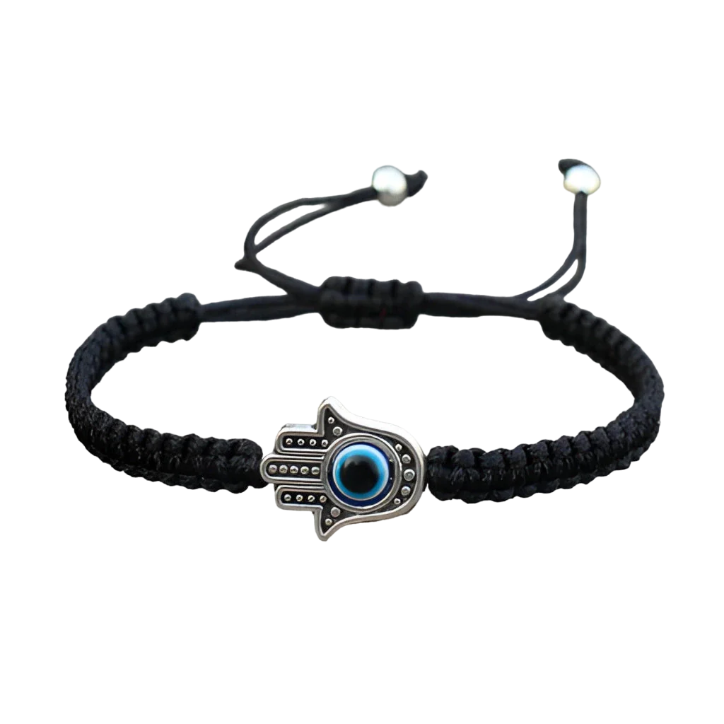 Adjustable Unisex Black Macrame Bracelet with Evil Eye Hamsa Hand - Spiritual
 - ModishWorld