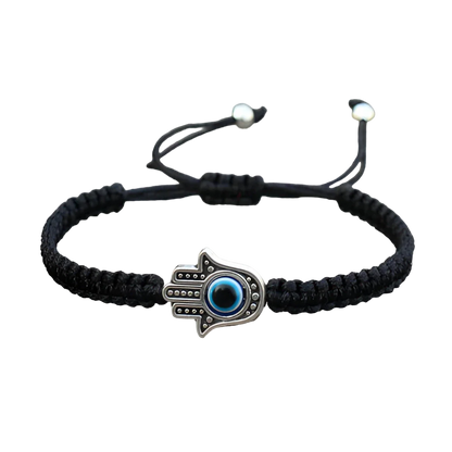 Adjustable Unisex Black Macrame Bracelet with Evil Eye Hamsa Hand - Spiritual
 - ModishWorld