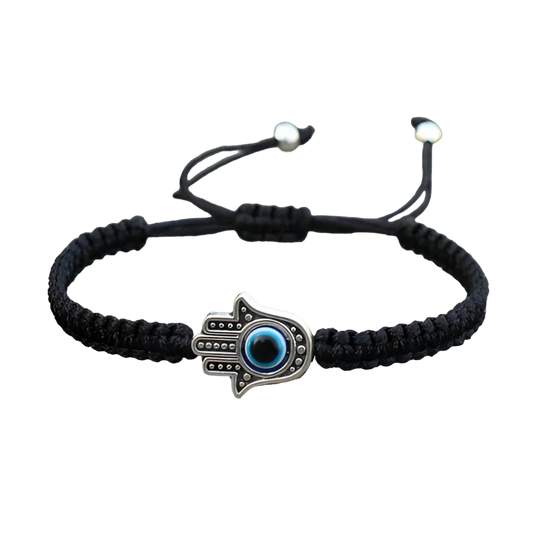 Adjustable Unisex Black Macrame Bracelet with Evil Eye Hamsa Hand - Spiritual
 - ModishWorld