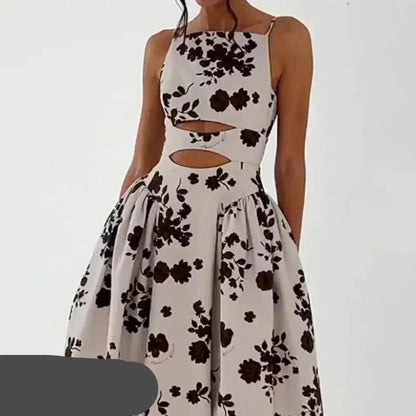 Women's Sleeveless A-Line Midi Summer Party Dress with Floral Cutouts
 - ModishWorld